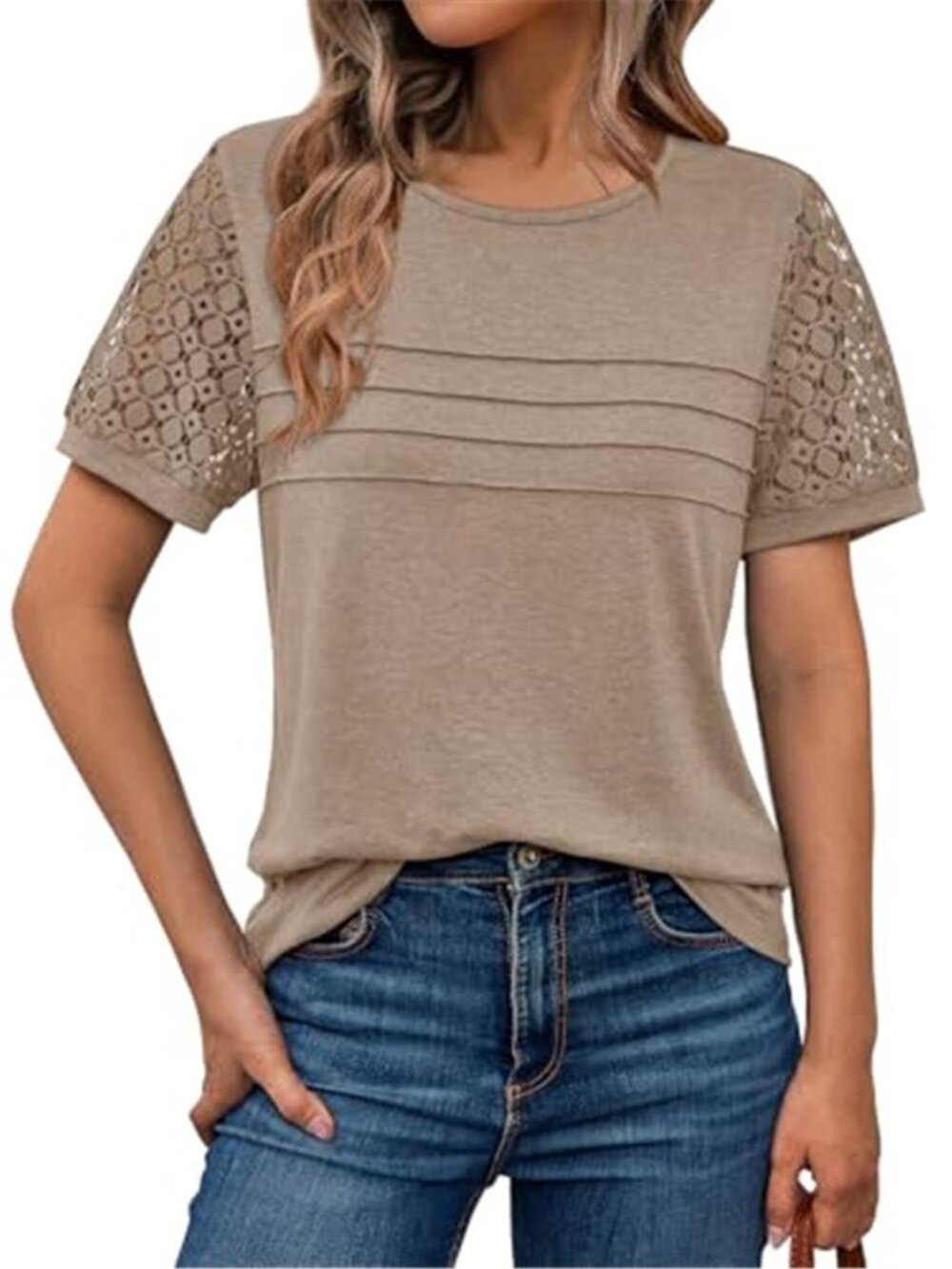 Lace Short Sleeve Top Women Summer Blouse Casual Dressy Work Shirt Loose Fit